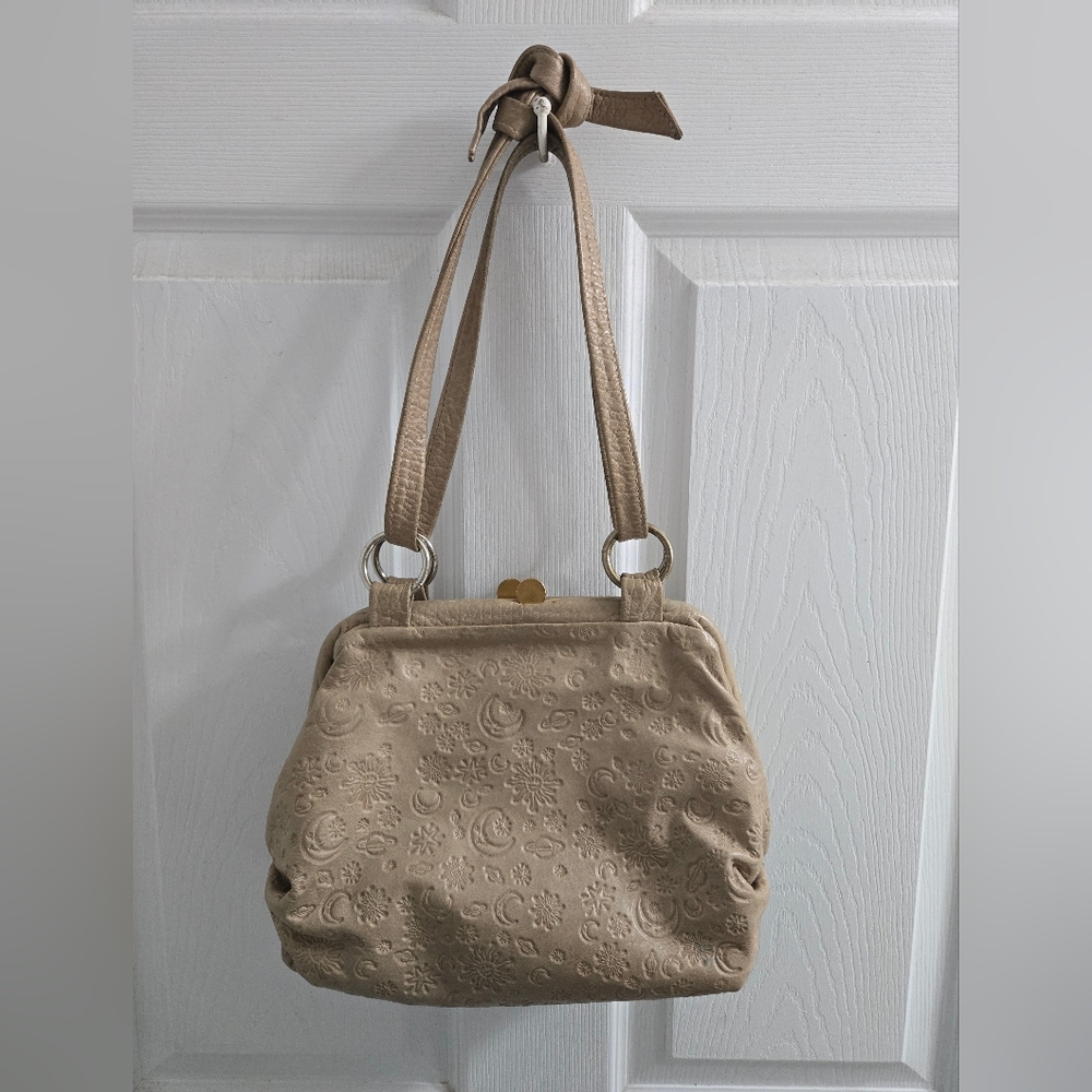 Vintage Bohemian Tan Tooled Leather Stars & Sun Embossed Shoulder Bag